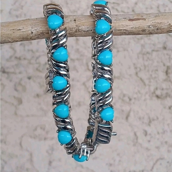 Jewelry - Arizona Sleeping Beauty Turquoise 7 1/2 inch 925 SS / platinum Heart Bracelet